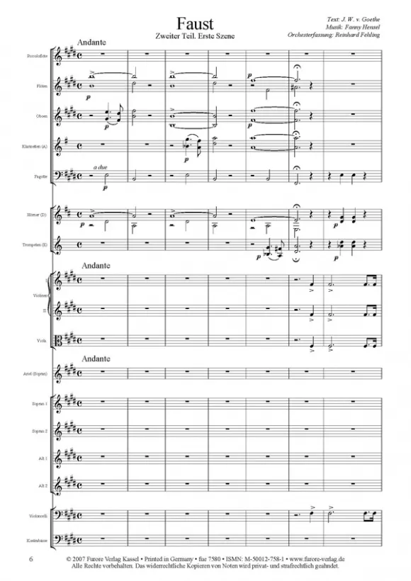 Furore Edition Faust II Kantate Partitur SSAA Orchester