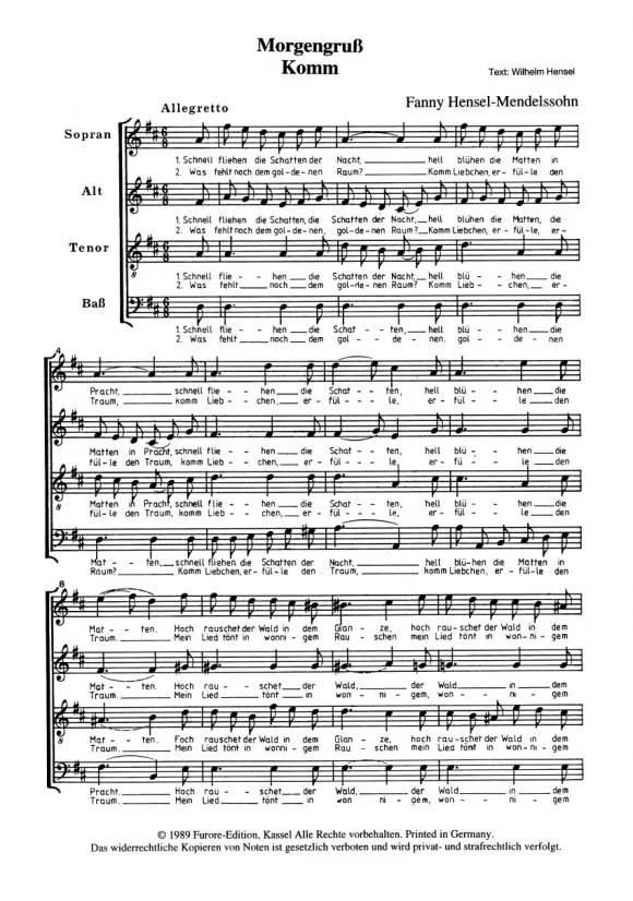 Furore Edition Weltliche Chöre 1846 Vol. 3 Chor Noten