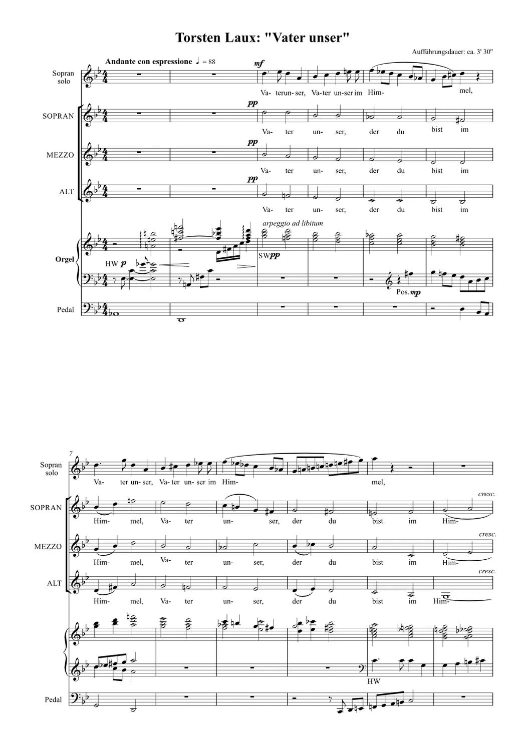 Are Musik Verlag Laux Vater unser Chorausgabe Chor Orgel