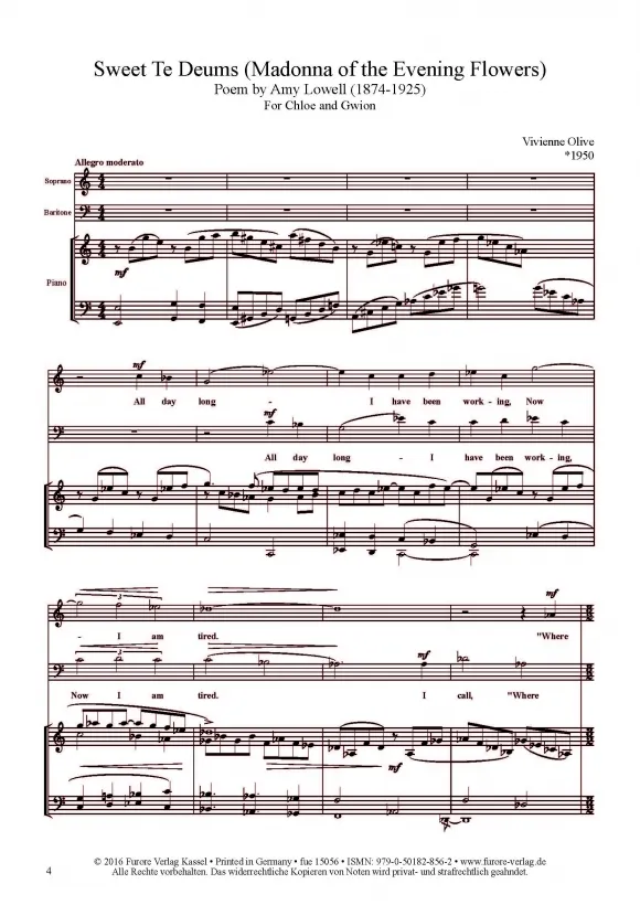Furore Edition Sweet Te Deums Madonna Noten Sopran Bariton Klavier