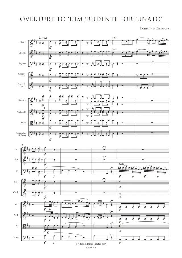 Artaria Cimarosa Overture to 'L'Imprudente fortunato' Partitur
