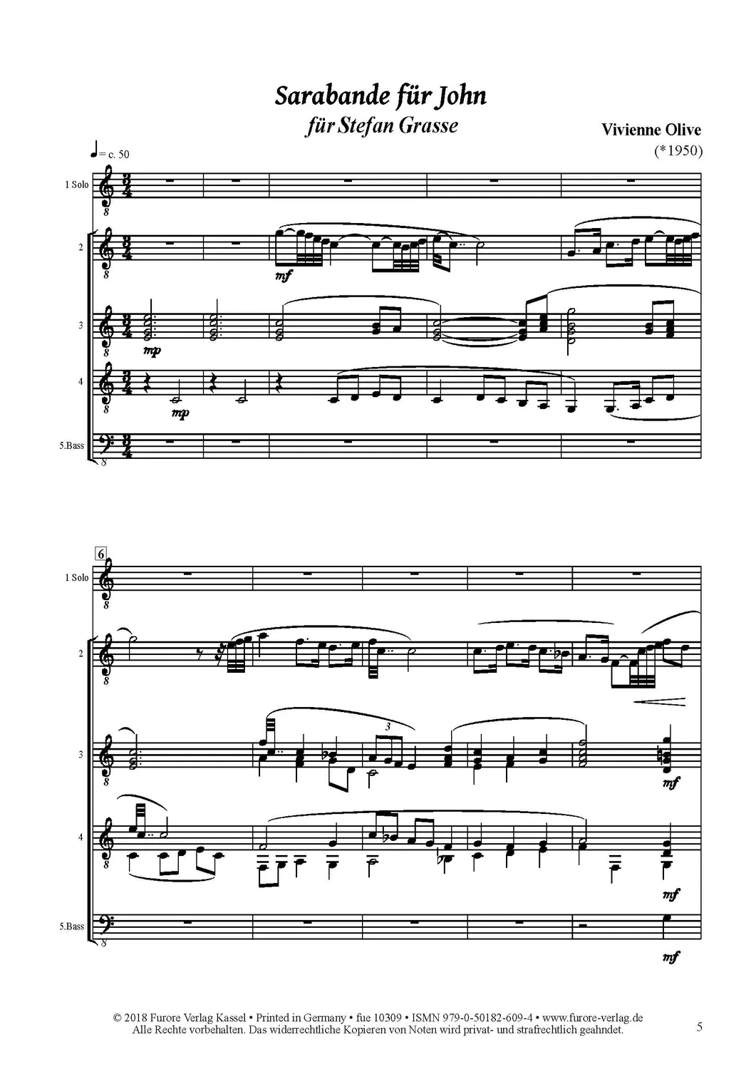 Furore Edition Sarabande für John Gitarrenquintett Noten