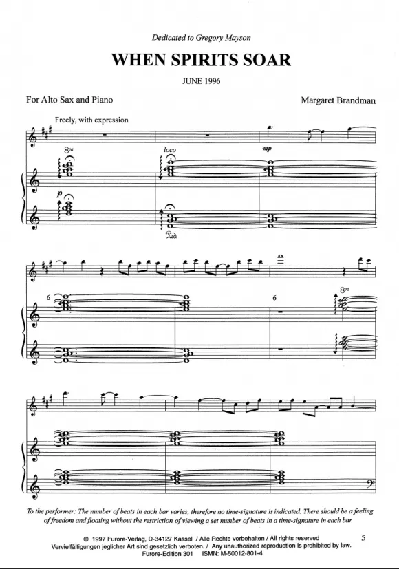 Furore Edition When Spirits Soar Saxophon Klavier Noten