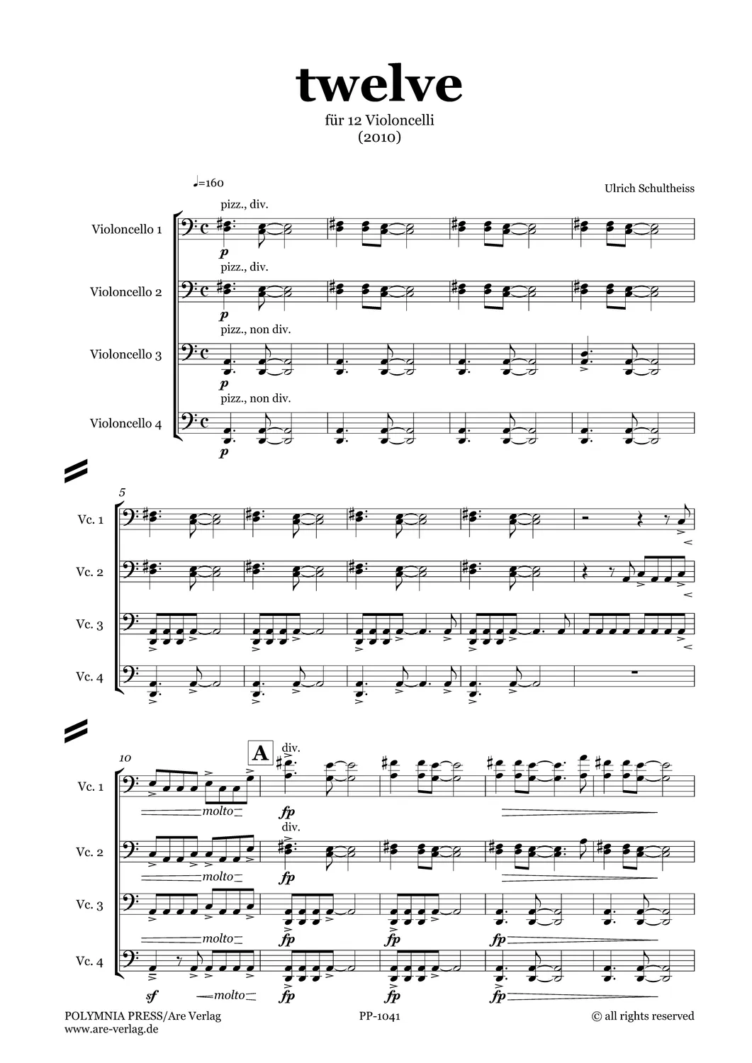 Are Musik Verlag twelve für 12 Violoncelli Noten Partitur