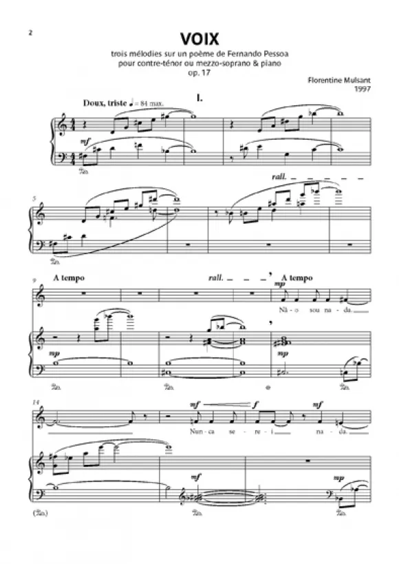 Furore Edition Voix op. 17 Lieder für Kontratenor oder Mezzosopran und Klavier