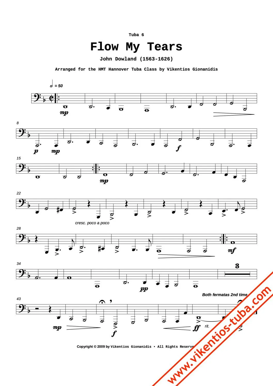 Vikentios Gionanidis Flow my Tears Tuba-Sextett Noten