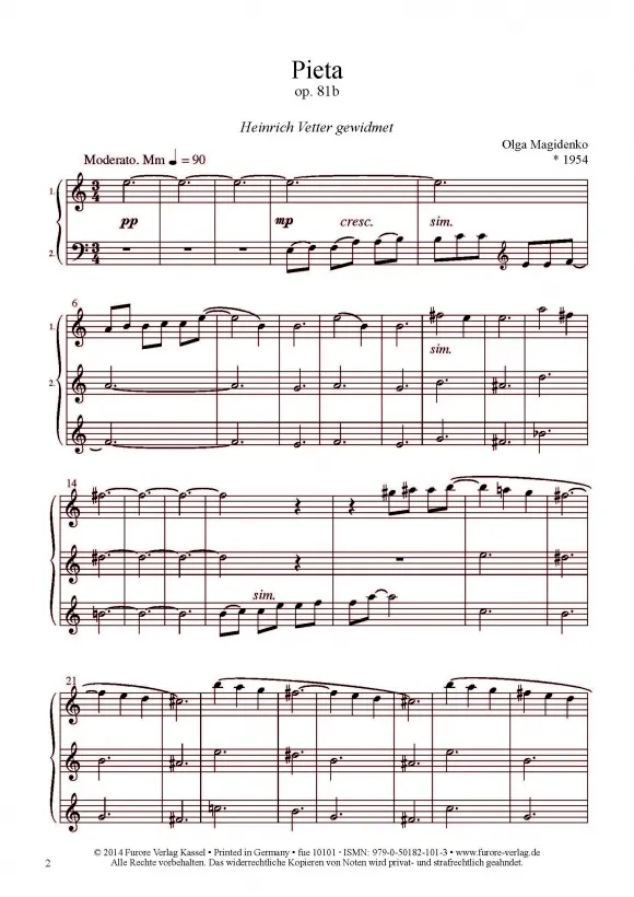 Furore Edition Pieta op. 81b Klavier vierhändig