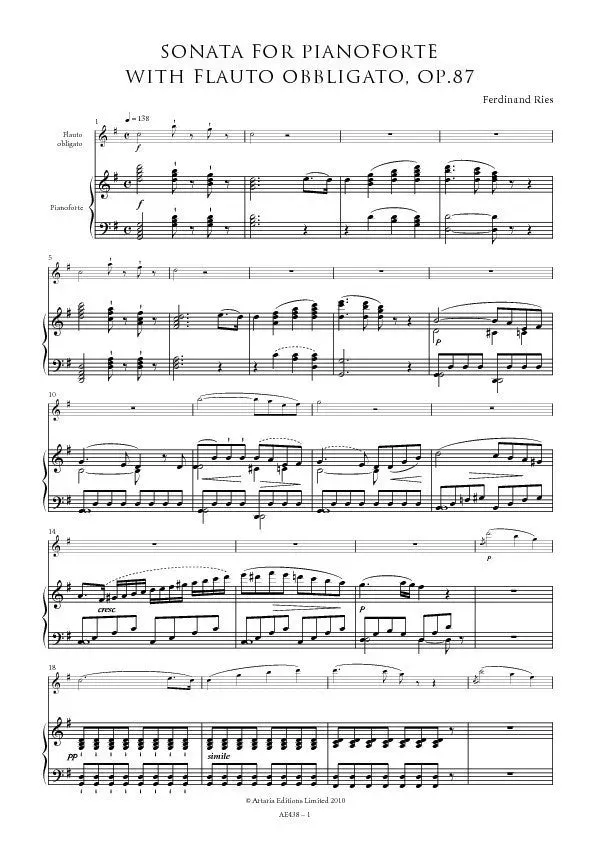 Artaria AE438 Ries Sonate op. 87 Flöte Klavier Noten