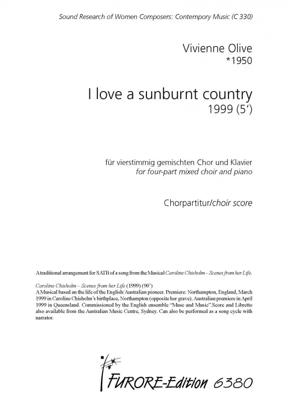 Furore Edition I love a sunburnt country Chorpartitur SATB Klavier