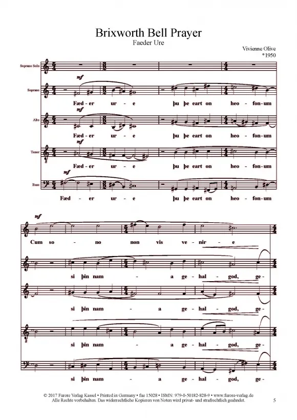 Furore Edition Brixworth Bell Prayer Chorpartitur SATB