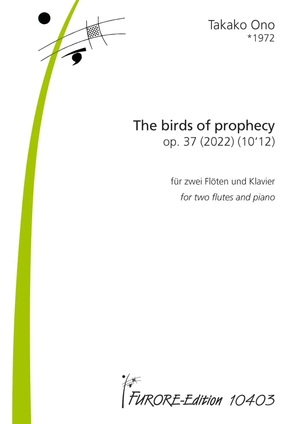 Furore Edition The birds of prophecy op. 37 Noten 2 Flöten Klavier