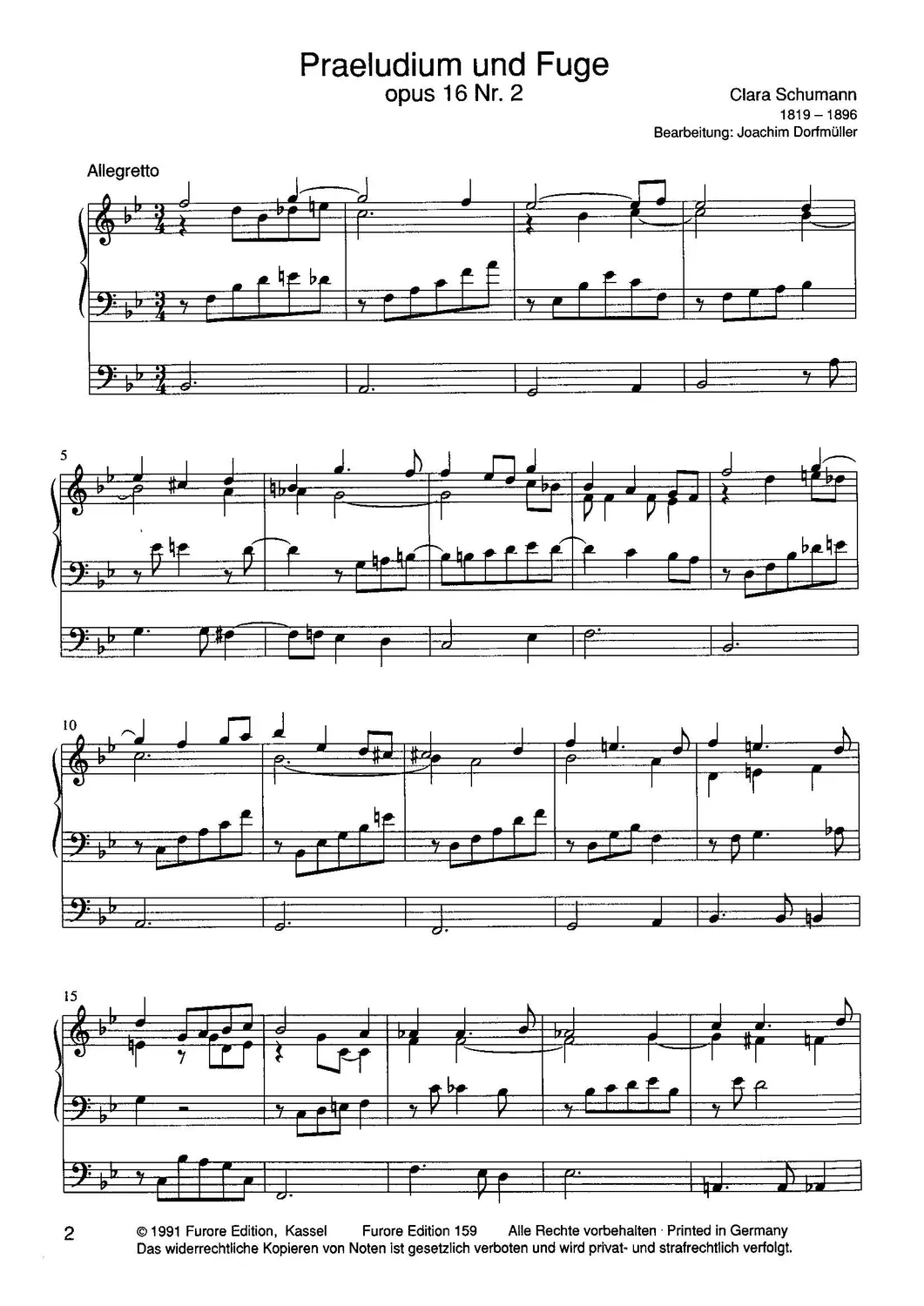 Furore Edition Praeludium Fuge B-Dur op. 16.2 Orgelnoten