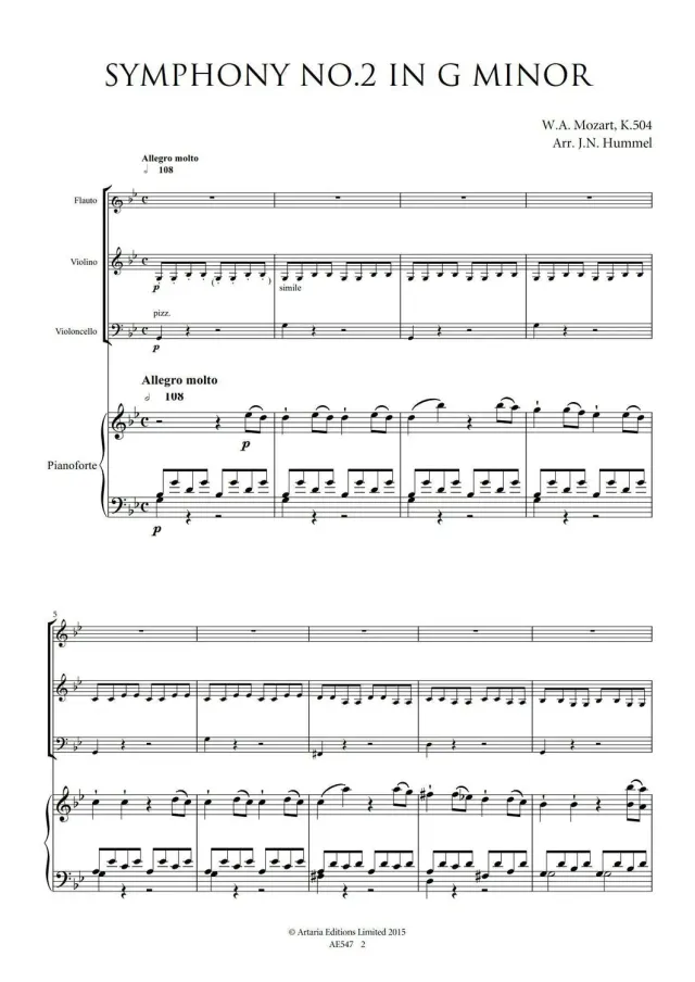 Artaria Hummel Mozart’s Six Grand Symphonies No.2 in G K.550
