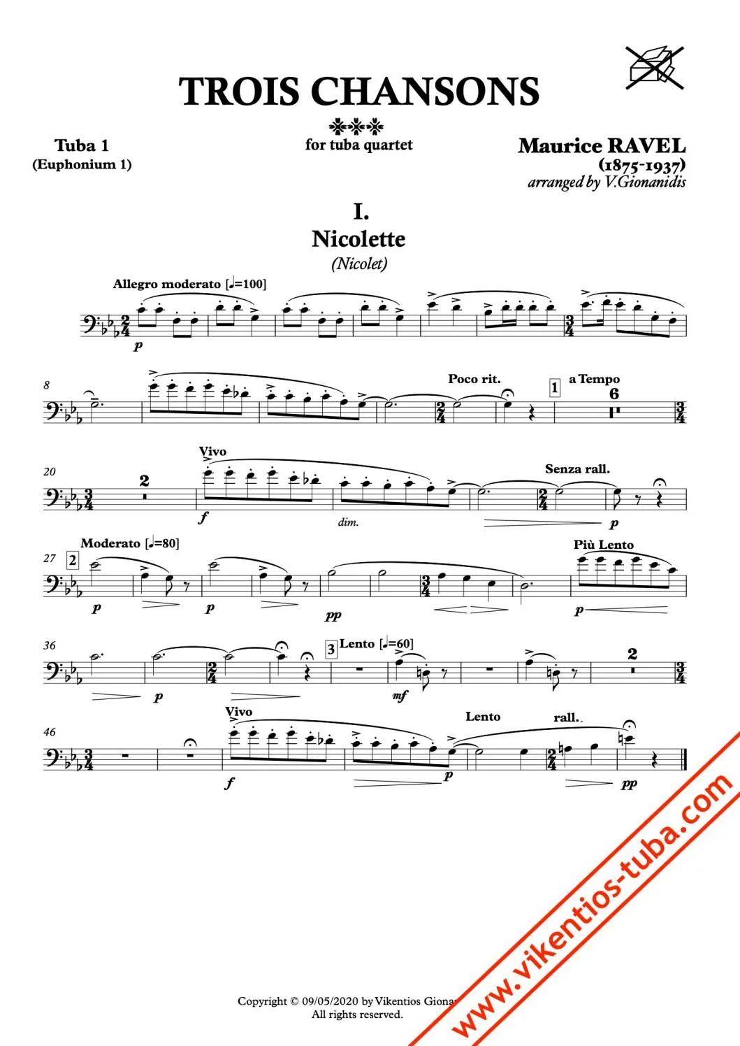Vikentios Gionanidis Trois Chansons Noten Tubaquartett