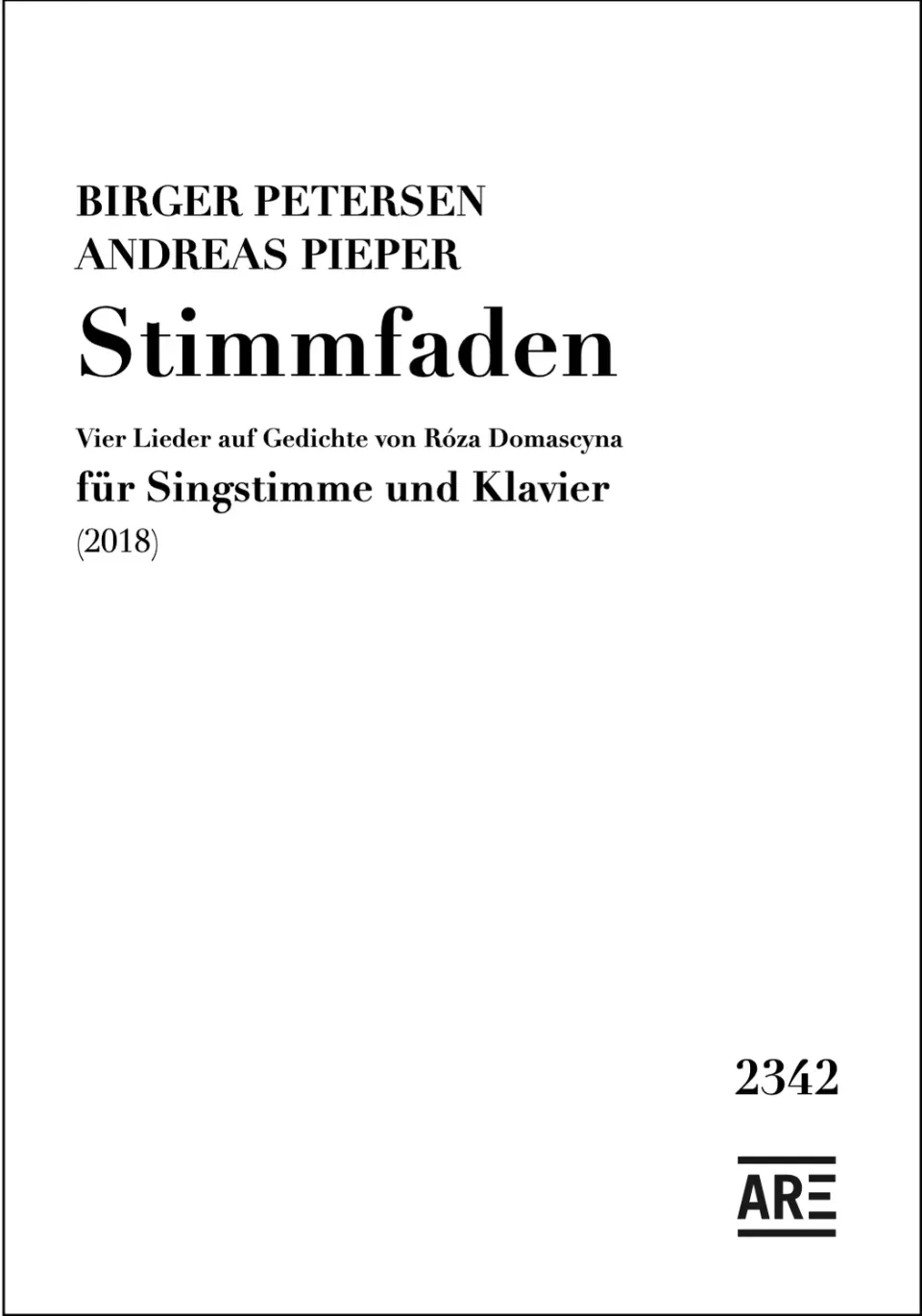 Are Musik Verlag Stimmfaden Lieder für Singstimme und Klavier