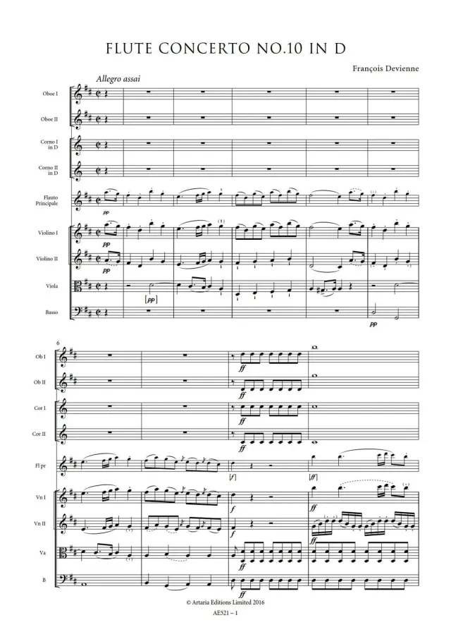 Artaria AE521 Devienne Flötenkonzert Nr. 10 D-Dur Noten 16 Min