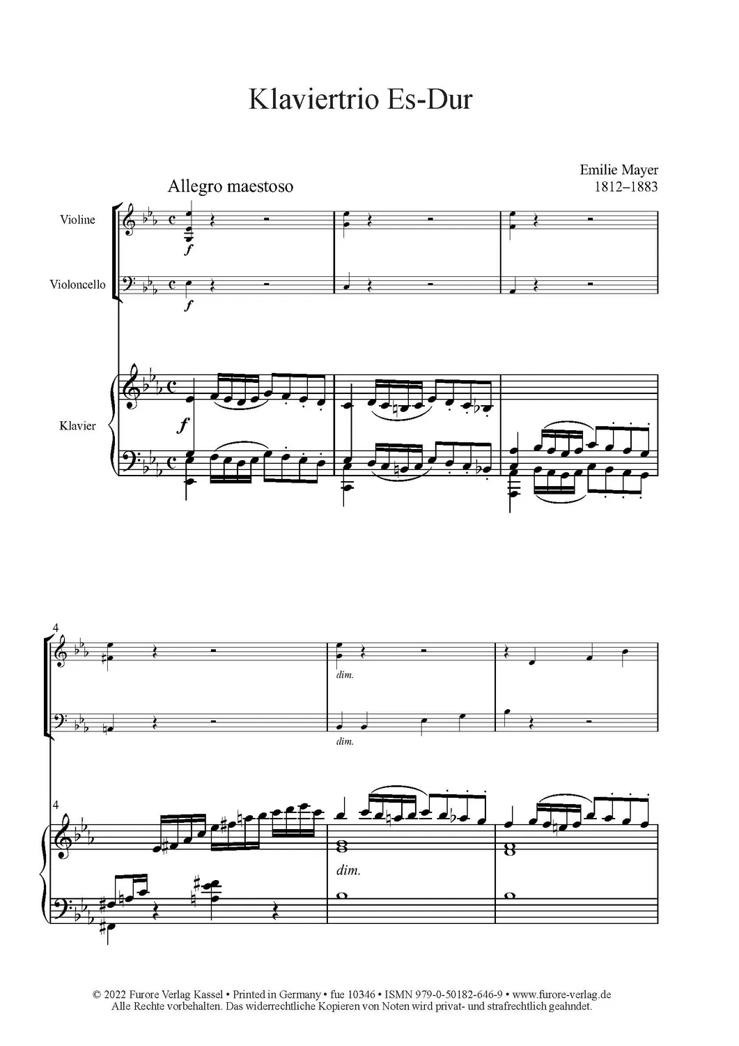 Furore Edition Piano trio E flat major Klaviertrio Noten Mayer