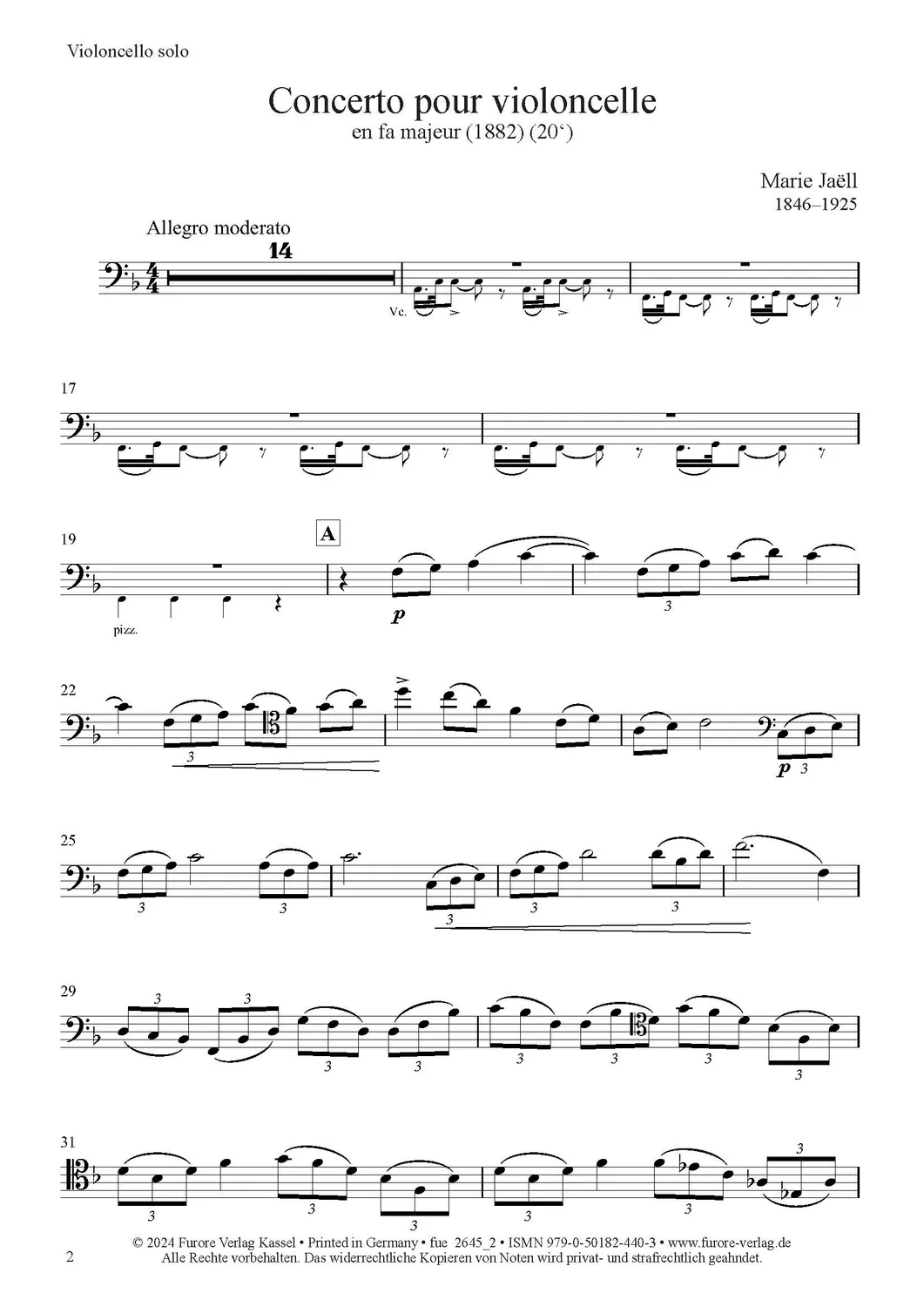 Furore Edition Concerto pour violoncelle Cello-Solostimme