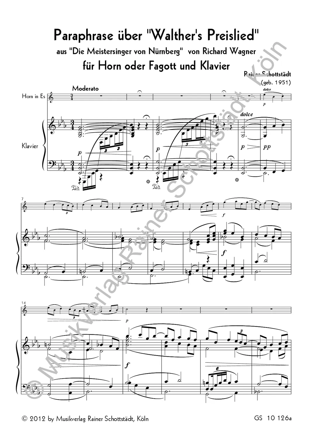 Musikverlag Rainer Schottstädt Paraphrase Preislied Noten Fagott Klavier