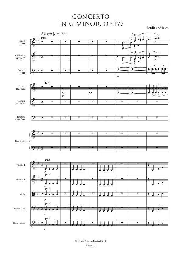 Artaria AE507 Ries Klavierkonzert Nr. 9 g-Moll Partitur