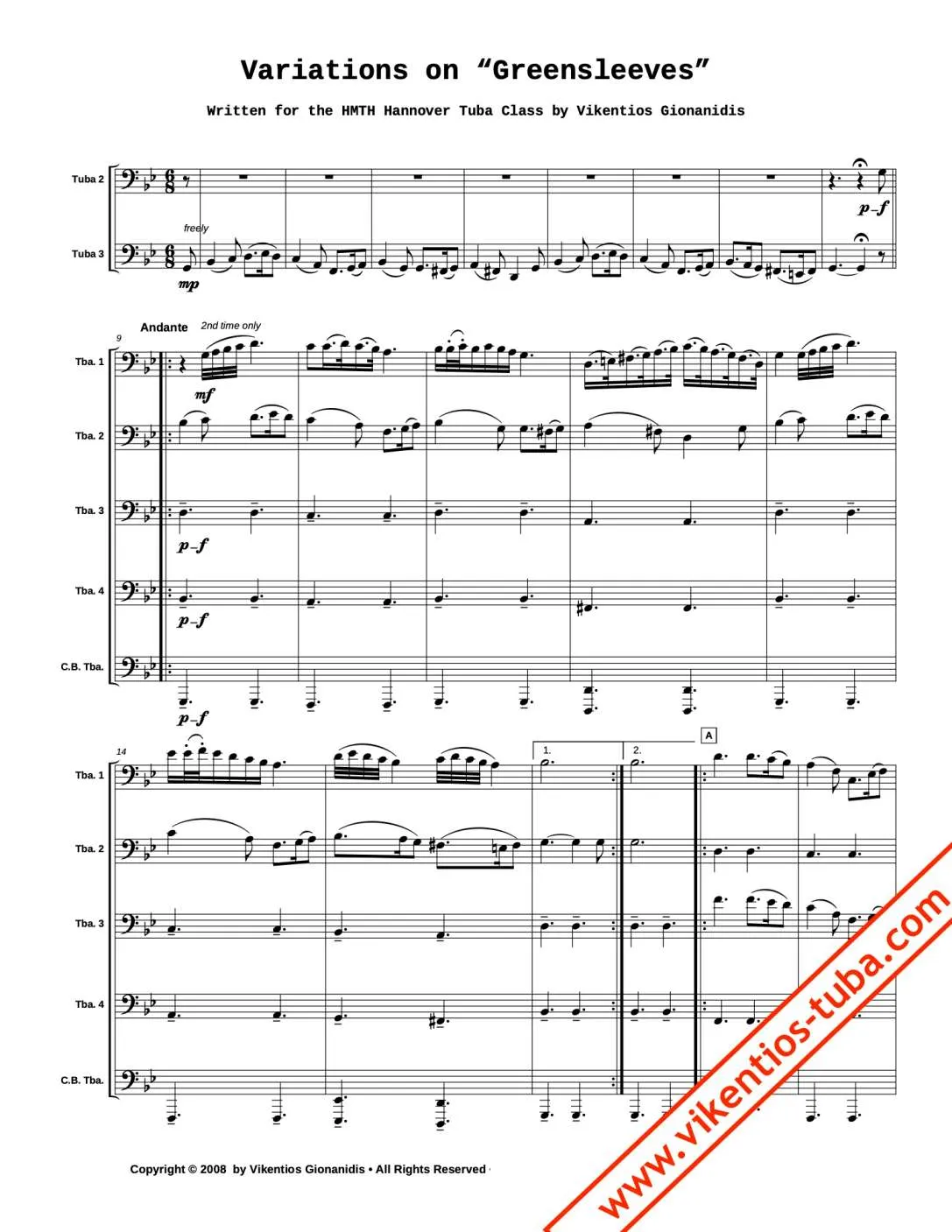 Vikentios Gionanidis Variations on Greensleeves Noten Tubaquintett