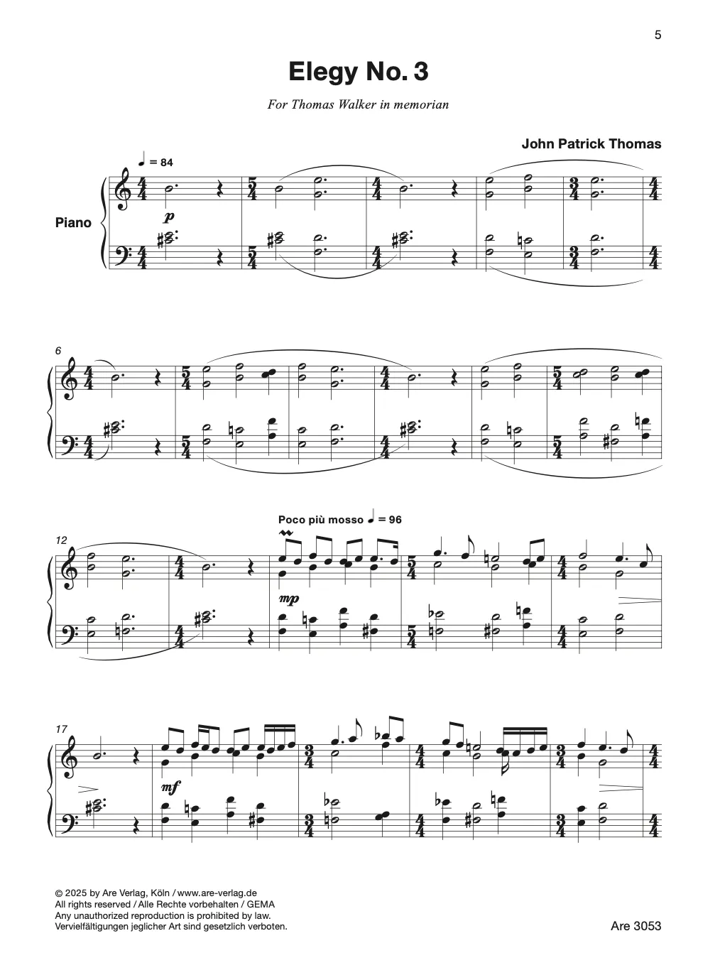 Are Musik Verlag Thomas, John Patrick: Four Elegies Klaviernoten