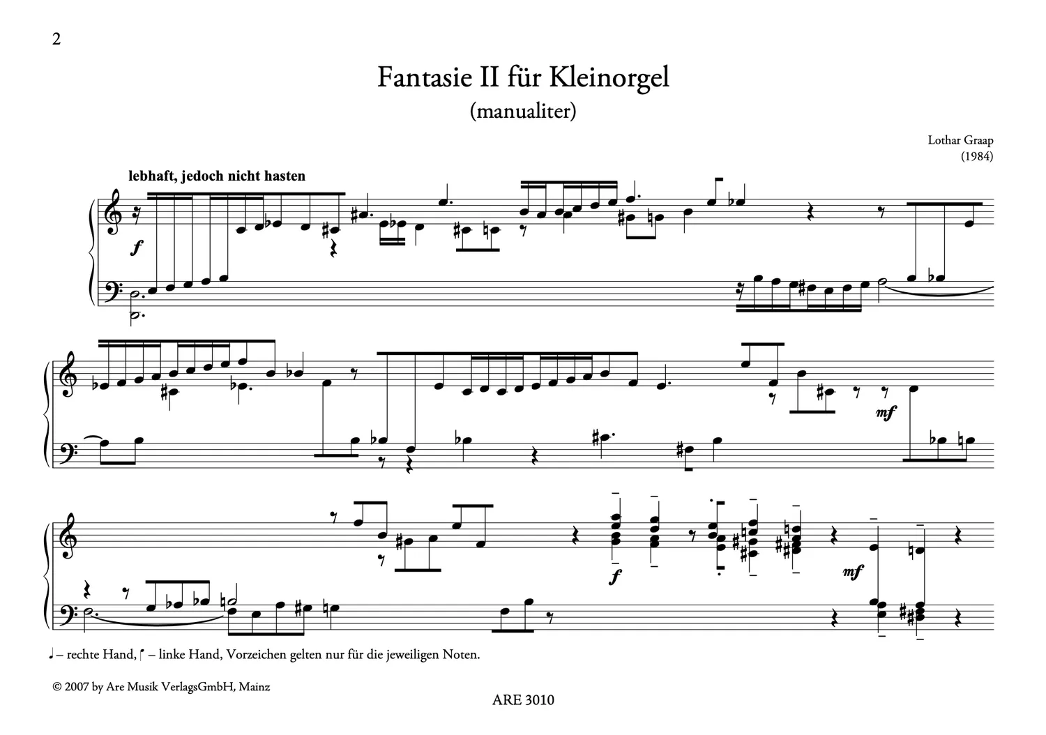 Are Musik Verlag Fantasie II Kleinorgel Noten manualiter