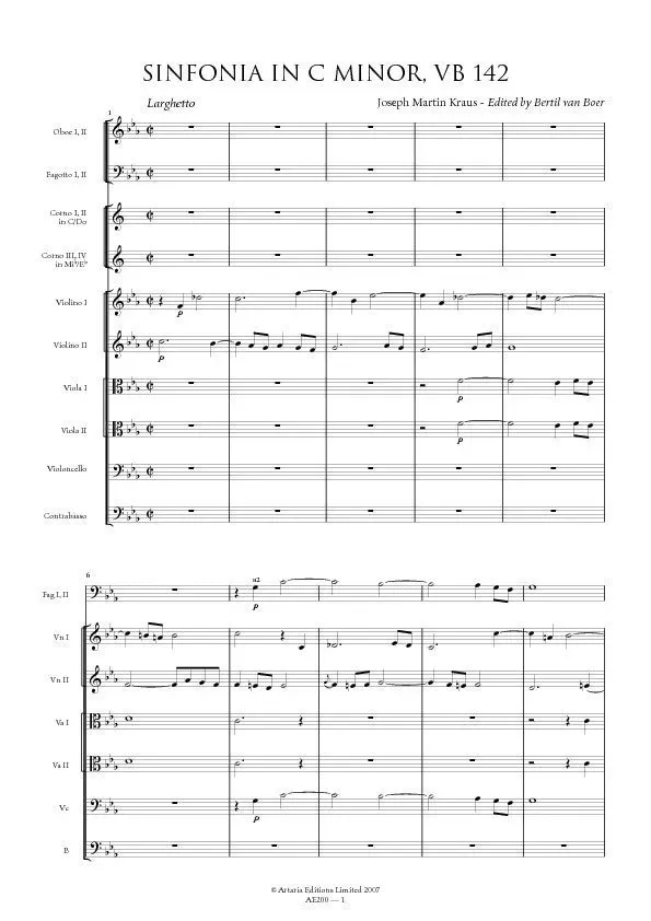 Artaria Kraus Sinfonia c-Moll VB142 Noten