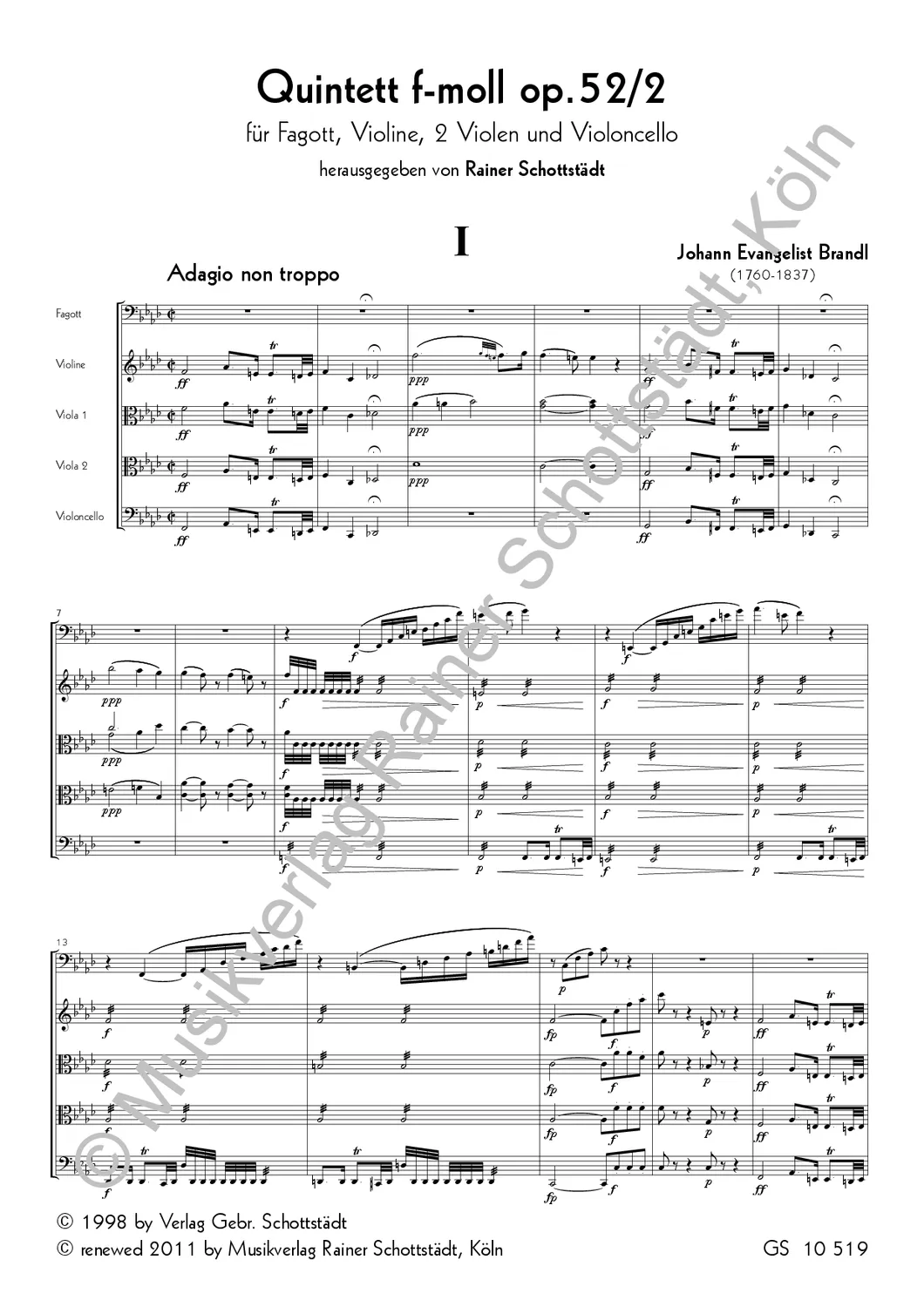Musikverlag Rainer Schottstädt Quintett f-moll op.52/2 Noten