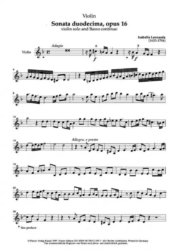 Furore Edition Sonate Nr. 12 op. 16 Violine Continuo