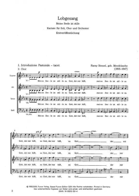 Furore Edition Lobgesang Kantate Noten gemischter Chor Orchester
