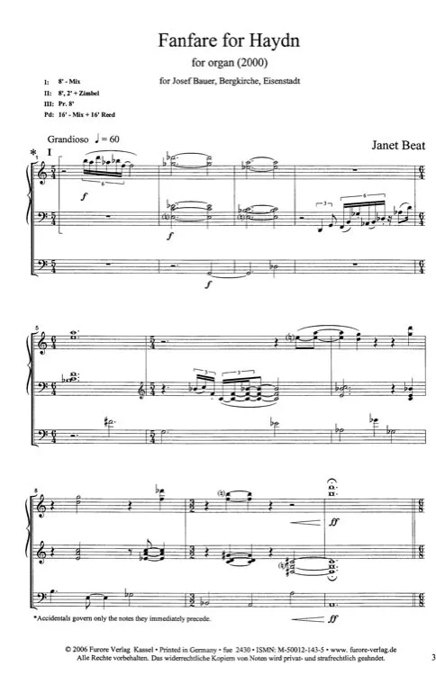 Furore Edition Fanfare for Haydn Partitur für Orgel