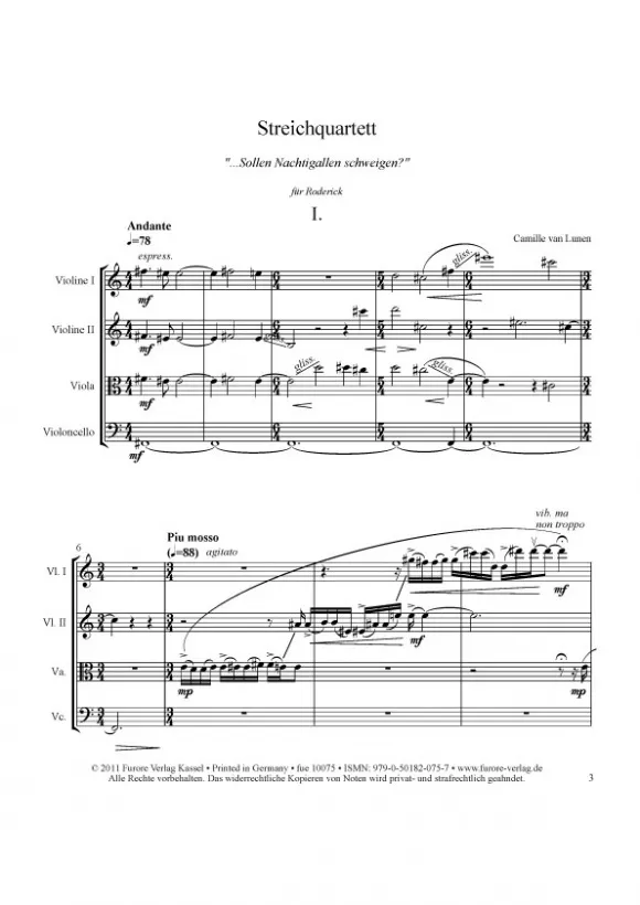 Furore Edition String Quartet No.1 op.43 Streichquartett
