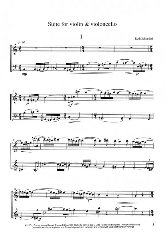 Furore Edition Schonthal Suite Violine Violoncello Noten