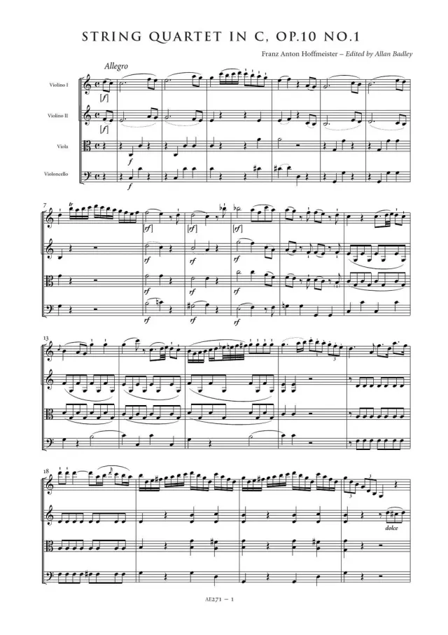 Artaria Hoffmeister Streichquartett Op. 10 Nr. 1 C-Dur Noten