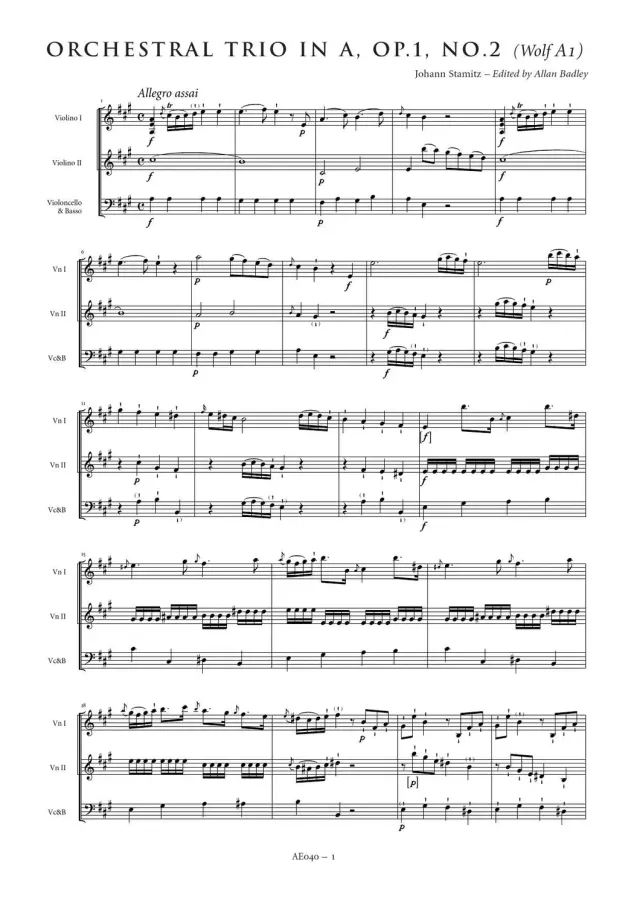 Artaria AE040 Stamitz Orchestertrio A-Dur Partitur