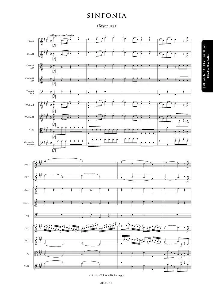 Artaria AE101 Wanhal Symphony in A major (Bryan A9) Partitur