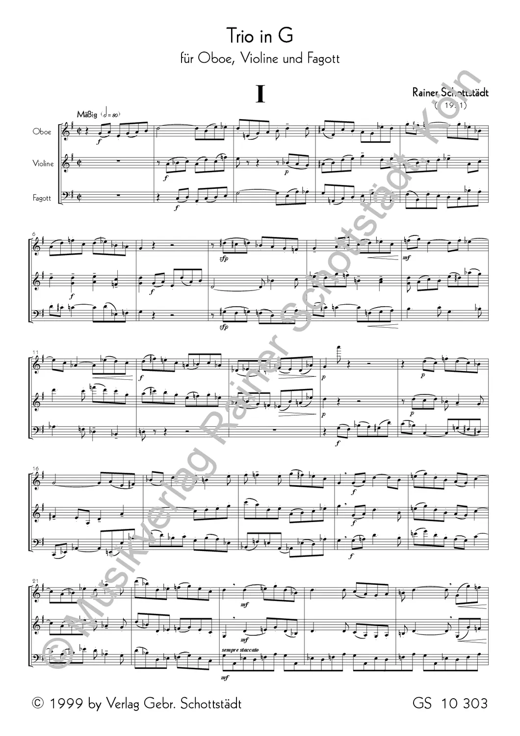 Musikverlag Rainer Schottstädt Trio in G Noten für Oboe, Violine und Fagott