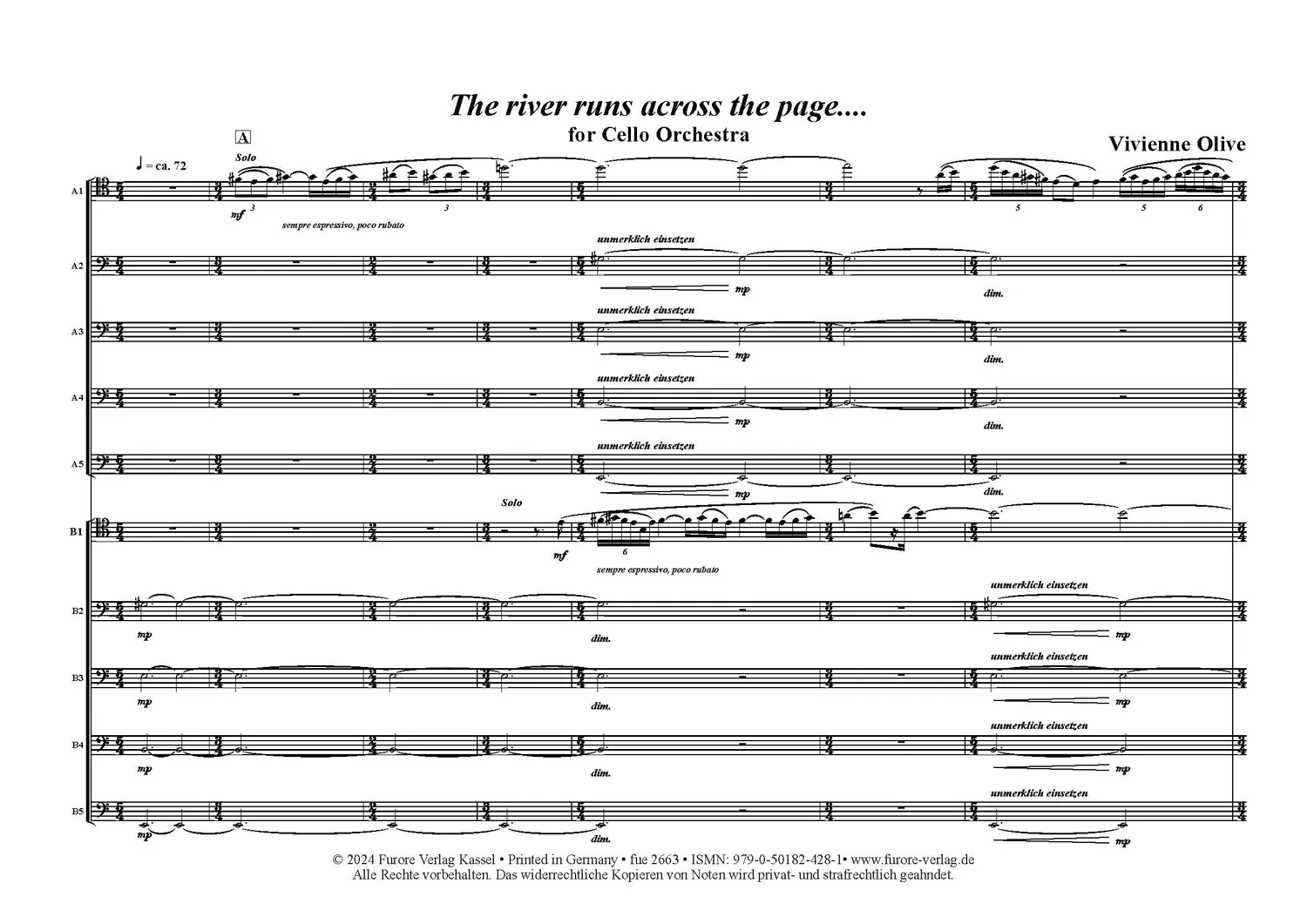 Furore Edition The river runs across the page Celloorchester Leihmaterial