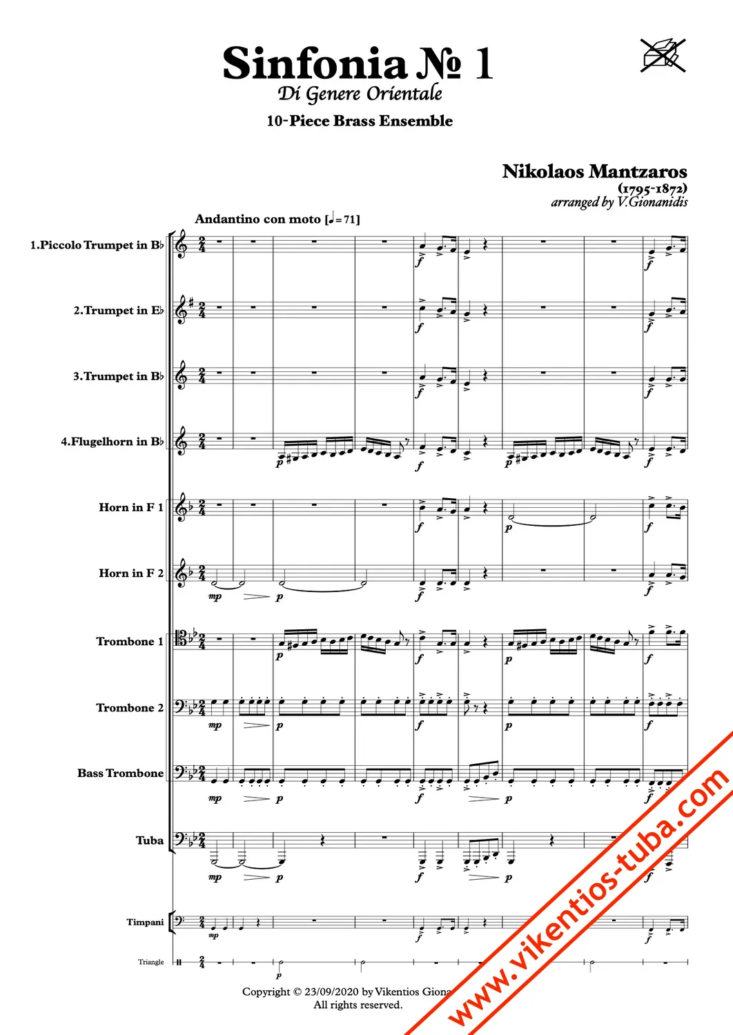 Vikentios Gionanidis Sinfonia No.1 Mantzaros Noten 10er Ensemble