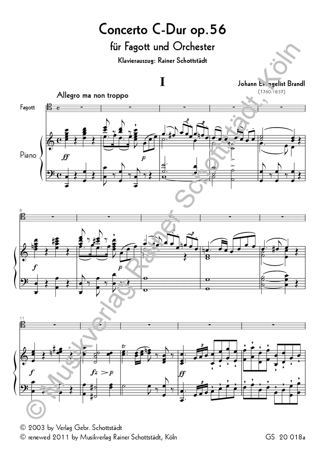 Musikverlag Rainer Schottstädt Concerto C-dur op.56 für Fagott und Klavier