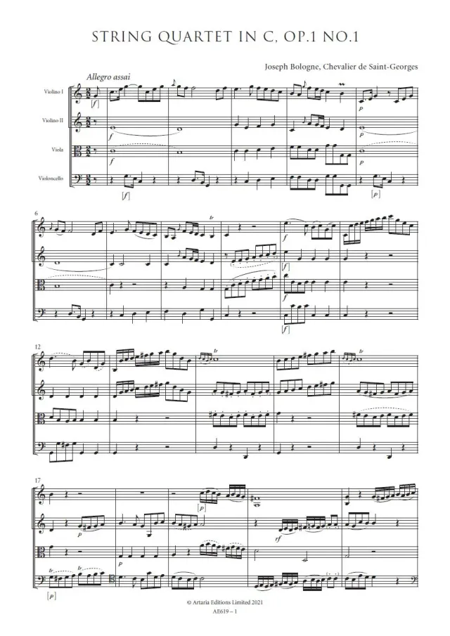 Artaria Saint-Georges Six String Quartets Op.1 AE619 Streichquartett Partitur und Stimmen