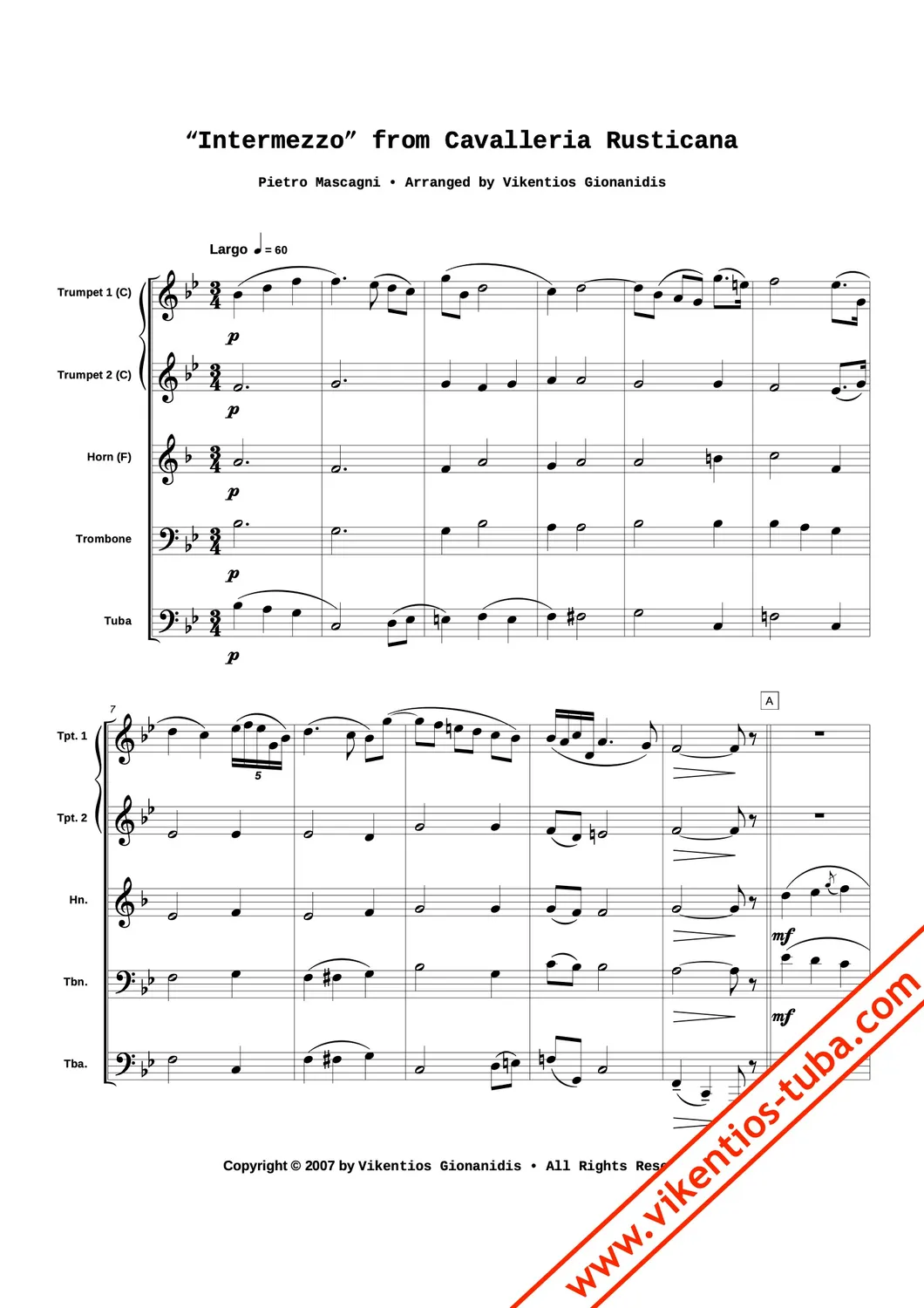 Vikentios Gionanidis Intermezzo Cavalleria Rusticana Noten Blech