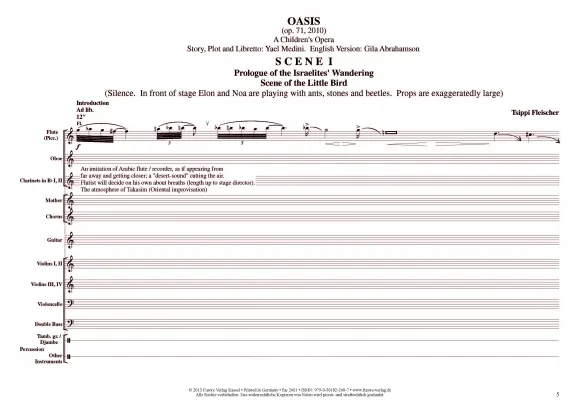 Furore Edition Oasis op. 71a Kinderoper Klavierauszug