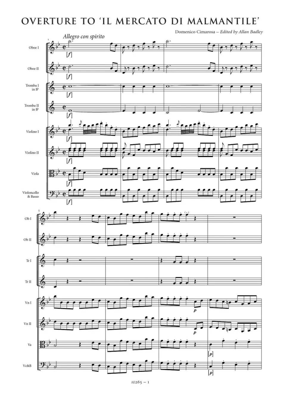 Artaria Cimarosa Il mercato di Malmantile AE265 Partitur Orchester