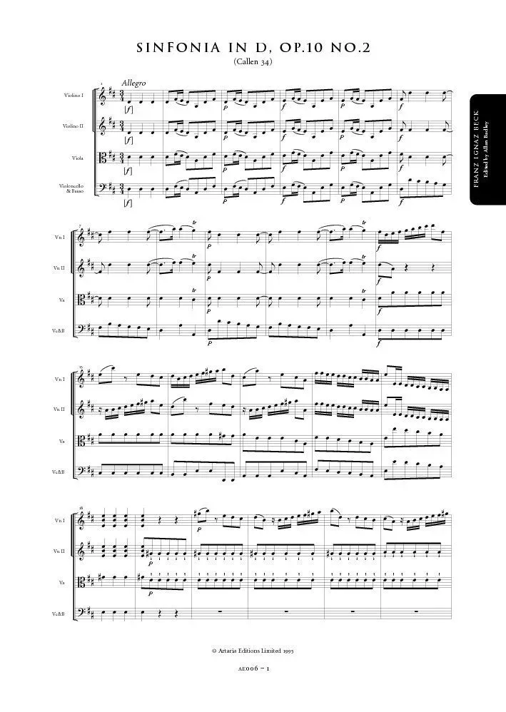 Artaria Symphony in D major, Op. 10, No. 2 (Callen 34) Partitur