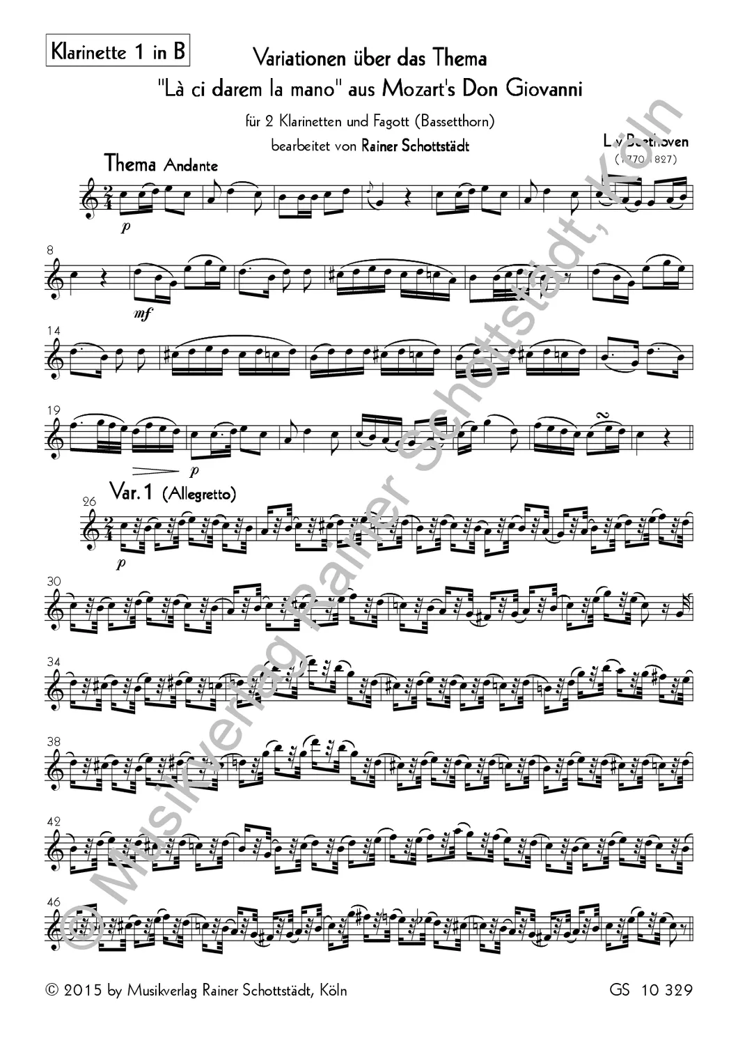 Musikverlag Rainer Schottstädt Variationen Là ci darem Noten 2Cl Fg