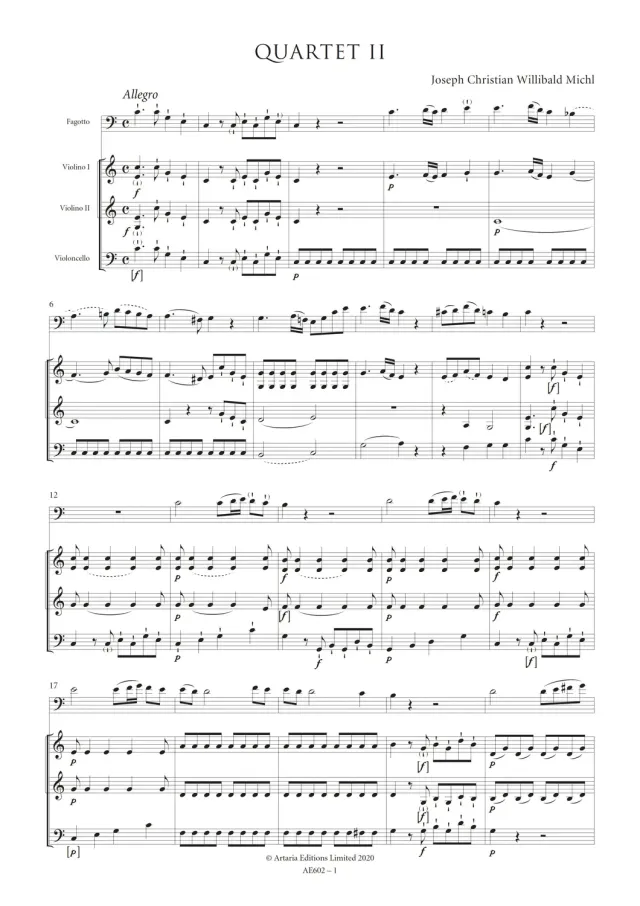 Artaria Quartet in C major for Bassoon and Strings AE602