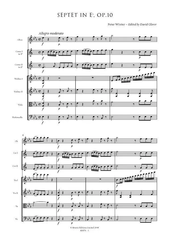 Artaria Winter Septett Op.10 Es-Dur Noten