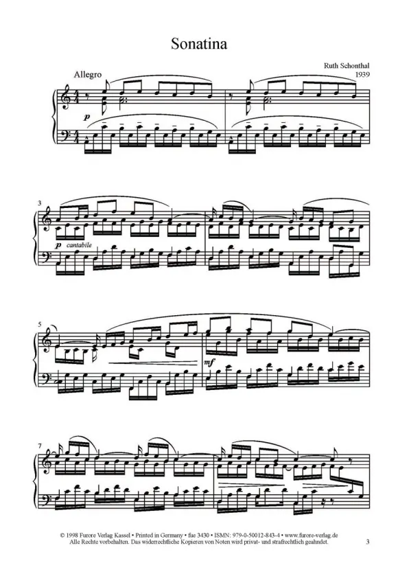 Furore Edition Sonatina in A Klaviernoten Partitur